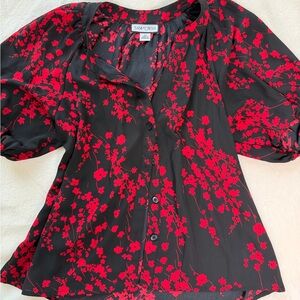 Sams Dress Black and Red Floral Blouse